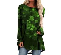 Blouses et chemises pour femme - Décontracté - Saint Patrick - Imprimé à manches longues - Col rond - Chemisier long - Tunique - T-shirt habillé - Pour les fêtes de fin d'année - Sweat-shirt trèfle,