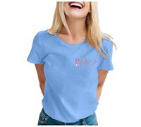 Blouses Femmes Chic Pas Chère Femme Sexy Chemisiers à Col V Lâche Tunique Imprimé Casual Manches Courtes Button Plissé Fleurs Henley Tunique Blouse T Shirt Teeshirt Coton Outdoor Basic (Bleu ciel,4XL)