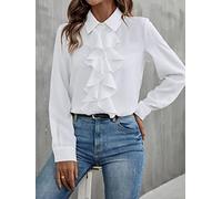 Blouses For Women Fashion, Ruffle Trim Button Up Shirt Casual Shirt Tops
