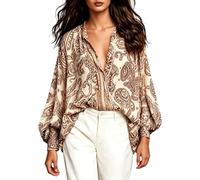 Blouses for Women UK Paisley Print Deep V Neck Batwing Sleeve Shirt | Motif cachemire complexe, col en V plongeant, manches dolman amples