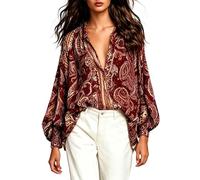 Blouses for Women UK Paisley Print Deep V Neck Batwing Sleeve Shirt | Motif cachemire complexe, col en V plongeant, manches dolman amples