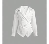 Blouses pour adolescentes, chemise blanche slim fit avec design asymétrique à nœud croisé, manches longues, col croisé, chemise d'académie, chemise blanche, chemise polyvalente assortie à tout, chemis