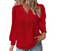 Blouses pour femmes - Hauts habillés d'été avec dentelle et col en V - Tunique décontractée pour le travail - Hauts élégants et habillés pour le travail - Hauts à manches lanterne boho - T-shirt