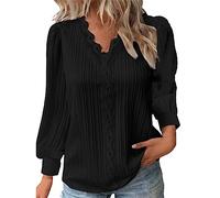 Blouses pour femmes - Hauts habillés d'été avec dentelle et col en V - Tunique décontractée pour le travail - Hauts bohèmes à manches lanterne - T-shirt basique à manches longues - Hauts pour sortir