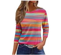 Blouses pour femmes - Tunique décontractée à manches 3/4 avec col rond - Confort léger et élégant - Blouse ample vintage pour sortir - Blouse de rue, 36