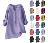 Blouses tuniques en lin pour femme - Manches longues - Chemisier décontracté - Grandes tailles - Élégant - Col en V - Tunique - Chemise de loisirs - Chemisier long surdimensionné, café, XXL