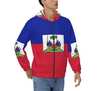 Blouson À Capuche Zippé Imprimé Haïti Drapeau pour Homme Doux Et Respirant Contre Le Vent Conception Patriotique Idéal pour Le Travail Ou Un Usage Quotidien Décontracté
