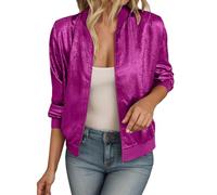 Blouson à Paillettes Femme Court Manches Longues Brillant Veste d'aviateur Col de Baseball Zippé Grande Taille Jacket à Sequins Style Décontracté Cardigan Fête Clubwear pour Disco Soirée XS-5XL (M)