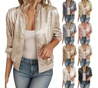 Blouson aviateur à paillettes colorées pour femme - Blazer à paillettes brillantes à paillettes avec fermeture éclair à l'avant - Manteau tendance pour concert, fête, Noël, danse, multicolore