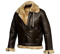 Blouson aviateur B3 en peau de mouton véritable pour homme - Marron - Col en fausse fourrure de mouton - Pour l'hiver, marron, XL
