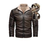 Blouson Aviateur Doublure Chaude de vol Pilote Effet Vintage Veste en Cuir de Moto Homme Epaisse l'hiver avec Un Col Montant Vintage (Vintage Brown,M)