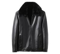 Blouson aviateur en cuir pour homme avec col amovible en fausse fourrure doublée