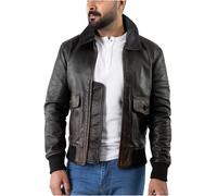 Blouson aviateur en cuir véritable pour homme | avec col aviateur amovible | Veste en cuir vieilli pour homme, Noir , L