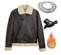 Blouson Aviateur en Simili Cuir pour Homme plus velours épais moto adapté à l'hiver Veste Cargo en Polaire d'hiver Pour Hommes (TYP-2,3XL)