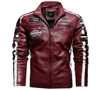 Blouson aviateur for Homme, Veste d'équitation Vintage Noire de Moto, Veste en Cuir zippée Veste de Cowboy en Cuir PU for Homme (Color : Red, Size : L)