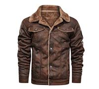 Blouson Blouson Veste de moto imperméable à manches longues vintage chaud militaire hiver mi-saison coupe-vent doublé moto aviateur veste en cuir, marron, XL