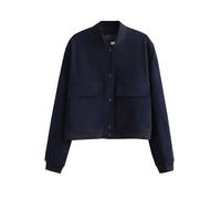 Blouson bomber court à manches longues avec poches pour femme Style académie, bleu marine, M