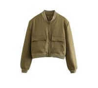 Blouson bomber court à manches longues avec poches pour femme Style académie, vert militaire, M