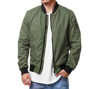 Blouson bomber d'automne léger pour homme - Style décontracté - Pour sports de plein air - Avec poches - Coupe-vent coupe-vent - Fermeture éclair - Manteau de baseball décontracté, vert militaire, XL