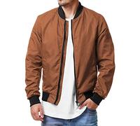 Blouson bomber d'automne léger pour homme - Style décontracté - Pour sports de plein air - Avec poches - Coupe-vent coupe-vent - Fermeture éclair - Manteau de baseball décontracté, marron, XXL