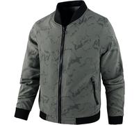 Blouson bomber de style baseball pour homme avec col montant et fermeture éclair intégrale, léger, décontracté, en gris, noir, beige, gris, 4X-Large