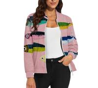 Blouson bomber décontracté à motif floral avec fermeture éclair - Manches longues - Col montant - Veste d'automne légère, 1C-Rose clair, M