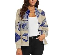 Blouson bomber décontracté à motif floral avec fermeture éclair - Manches longues - Col montant - Veste d'automne légère, 1B-Beige, S