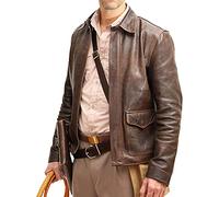 Blouson bomber en cuir de vachette véritable pour homme Raiders of The Lost Ark Indiana Jones Harrison Ford vintage marron, marron, M