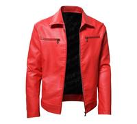 Blouson bomber en cuir pour homme - Manteau en cuir des années 50 - Veste militaire - Veste de transition - Coupe-vent - Veste de motard - Veste de pilote, 01 rouge., 5XL