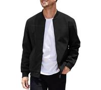 Blouson bomber en daim Softshell pour homme avec fermeture éclair intégrale, veste universitaire vintage légère avec poches, noir, X-Large