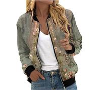 Blouson Bomber Femme Chic Et Elegant Décontracté Sport Manteau Mince Biker Moto Zipper Court Couleur Unie/Fleur Imprimer Veste Chic Veste Court Automne Hiver Outwear Manteau De Moto Jacket