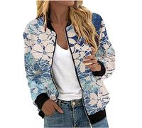 Blouson Bomber Femme Chic Et Elegant Décontracté Sport Manteau Mince Biker Moto Zipper Court Couleur Unie/Fleur Imprimer Veste Chic Veste Court Automne Hiver Outwear Manteau De Moto Jacket