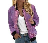 Blouson Bomber Femme Chic Et Elegant Décontracté Sport Manteau Mince Biker Moto Zipper Court Couleur Unie/Fleur Imprimer Veste Chic Veste Court Automne Hiver Outwear Manteau De Moto Jacket