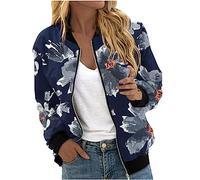 Blouson Bomber Femme Chic Et Elegant Décontracté Sport Manteau Mince Biker Moto Zipper Court Couleur Unie/Fleur Imprimer Veste Chic Veste Court Automne Hiver Outwear Manteau De Moto Jacket