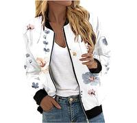 Blouson Bomber Femme Chic Et Elegant Décontracté Sport Manteau Mince Biker Moto Zipper Court Couleur Unie/Fleur Imprimer Veste Chic Veste Court Automne Hiver Outwear Manteau De Moto Jacket