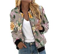 Blouson Bomber Femme Chic Et Elegant Décontracté Sport Manteau Mince Biker Moto Zipper Court Couleur Unie/Fleur Imprimer Veste Chic Veste Court Automne Hiver Outwear Manteau De Moto Jacket