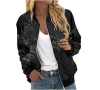 Blouson Bomber Femme Chic Et Elegant Légère Bomber Blouson Zippée Motard Blouson Fleur Imprimé Manteau Mince Biker Moto Printemps Été Outwear Col Montant Court Jacket Chic Veste De Mi-Saison