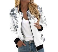 Blouson Bomber Femme Mode Manteau Slim Fit Biker Moto Zipper Court Fleur Imprimer Veste Chic Printemps Été Blouson Court Femmes Veste Blouson Bomber Léger Court Zippé Jacket Manteau