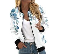 Blouson Bomber Femme Mode Manteau Slim Fit Biker Moto Zipper Court Fleur Imprimer Veste Chic Printemps Été Blouson Court Femmes Veste Blouson Bomber Léger Court Zippé Jacket Manteau