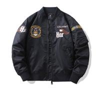 Blouson Bomber Homme Col Officier Mi-saison Veste Pilote Broderie Tissu Confortable - Noir M