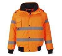 Blouson Bomber - Portwest - HiVis 3en1 - Orange fluo - Capuche amovible - Normes EN ISO 20471