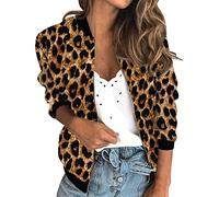 Blouson bomber pour femme, imprimé léopard, manches longues, style baseball, confortable, vêtement d'extérieur quotidien pour femme, #03 Kaki, XL