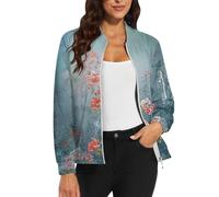 Blouson bomber pour femme - Manteau court à manches longues - Veste légère et élégante - Veste d'aviateur multicolore confortable - Veste de pilote zippée - Veste de mi-saison avec poches - Motif