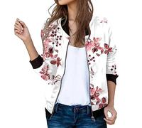 Blouson bomber pour femme sans capuche | Motif floral pour femme Manteau court léger Veste de pilote Veste courte pour femme Veste à manches longues Veste d'extérieur zippée Veste de mi-saison
