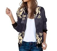 Blouson bomber pour femme sans capuche | Motif floral pour femme Manteau court léger Veste de pilote Veste courte pour femme Veste à manches longues Veste d'extérieur zippée Veste de mi-saison