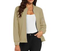 Blouson bomber pour femme - Veste d'été légère - Fermeture éclair - Veste courte - Veste de pilote - Couleur unie - Veste fine à manches longues - Veste de mi-saison - Veste d'aviateur - Veste d'été