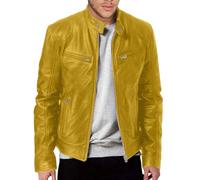 Blouson bomber pour homme en cuir synthétique noir - Veste d'hiver chaude en cuir avec fermeture éclair - Solide - Pour affaires militaires - Avec poche - Pour sports de plein air - Vintage, jaune
