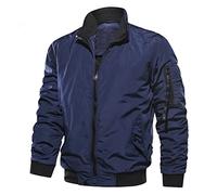 Blouson bomber pour homme, manteau léger et décontracté, poignets côtelés, fermeture éclair, vêtement d'extérieur lourd rembourré de type MA1, veste de motard militaire de type MA1, bleu, XL