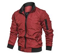 Blouson bomber pour homme, manteau léger et décontracté, poignets côtelés, fermeture éclair, vêtement d'extérieur lourd rembourré de type MA1, veste de motard militaire de type MA1, Rouge, 5XL
