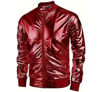 Blouson bomber pour homme - Veste de baseball brillante métallisée brillante - Veste disco années 70 - Veste de loisirs - Fermeture éclair intégrale - Col montant - Vintage - Veste demi-saison, rouge
